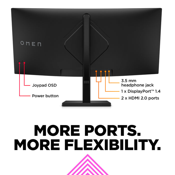 OMEN by HP OMEN by 34 inch WQHD 165Hz Curved Gaming Monitor - OMEN 34c, 86.4 cm (34"), 3440 x 1440 pixels, Wide Quad HD, LCD, 1 ms, Black