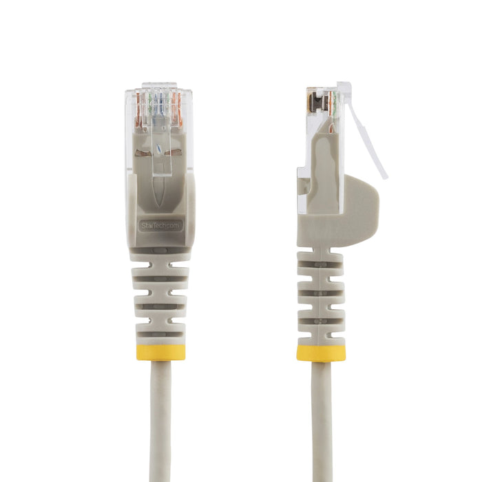 StarTech.com 15m Gray Slim CAT6 Ethernet Cable, Snagless, 100W PoE, UTP, LSZH, 28AWG Pure Bare Copper Wire, Slim RJ45 Network Patch Cord w/Strain Reliefs, Individually Tested, 15 m, Cat6, U/UTP (UTP), RJ-45, RJ-45, Grey