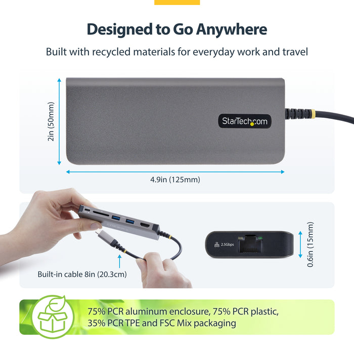 StarTech.com USB-C to HDMI Multiport Adapter, 140W PD Charging, 4K 60Hz, 3-Port USB 10Gbps Hub, SD Card Slot, 2.5GbE, Mini Dock for MacBook / Dell / Thinkpad / HP, Wired, USB 3.2 Gen 2 (3.1 Gen 2) Type-C, 140 W, 10,100,1000,2500 Mbit/s, Grey, SD