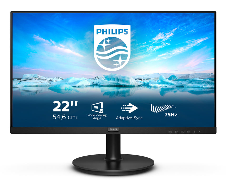 Philips V Line 222V8LA/00, 54.6 cm (21.5"), 1920 x 1080 pixels, Full HD, LCD, 4 ms, Black