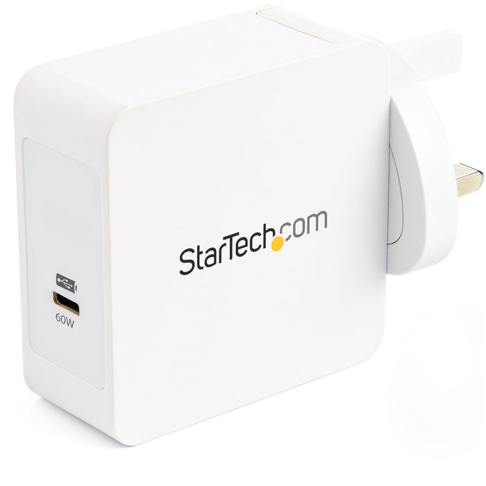 StarTech.com USB C Wall Charger - USB C Laptop Charger 60W PD - 6ft/2m Cable - Universal Compact Type C Power Adapter - Dell XPS/Lenovo X1 Carbon/HP EliteBook/MacBook - USB IF/CE Certified, Indoor, AC, 20 V, White