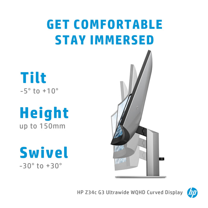HP Z34c G3 WQHD Curved Display, 86.4 cm (34"), 3440 x 1440 pixels, Wide Quad HD, LED, 6 ms, Grey