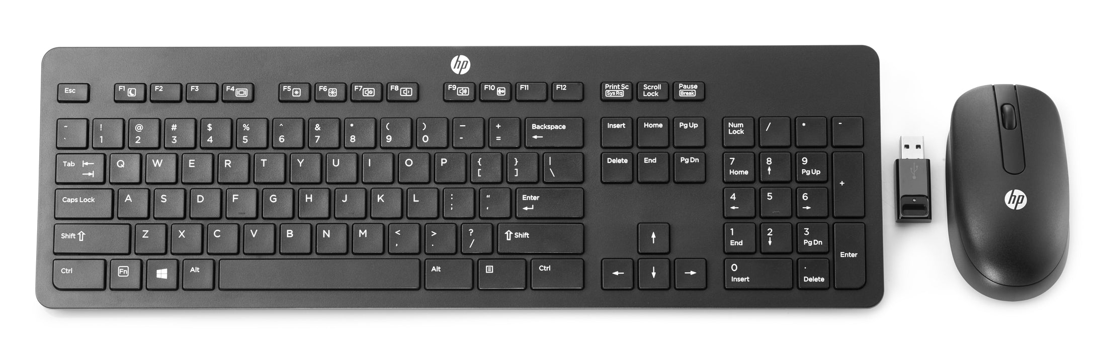 HP Slim Wireless Keyboard and Mouse, Full-size (100%), Wireless, RF Wireless, Black, Mouse included