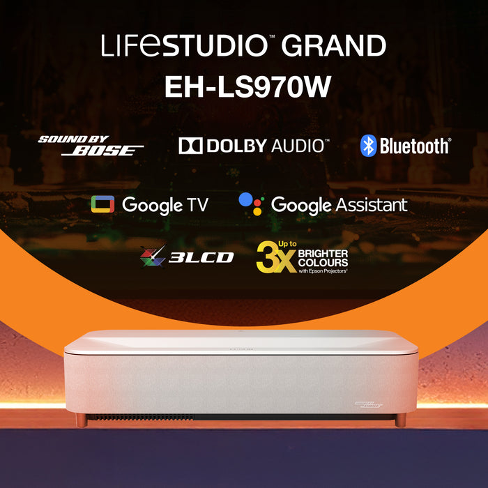Epson Lifestudio Grand Plus EH-LS970W - Diamond White, 4000 ANSI lumens, 3LCD, UHD 4K (3840x2160), 2000:1, 16:9, 2032 - 3810 mm (80 - 150")