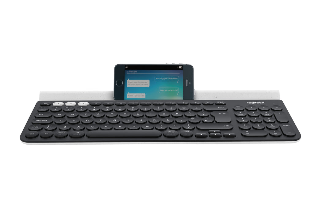 Logitech K780 Multi-Device Wireless Keyboard, Full-size (100%), Wireless, RF Wireless + Bluetooth, QWERTZ, Grey, White