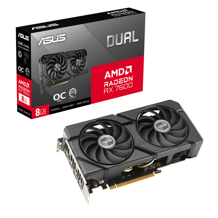 ASUS Dual -RX7600-O8G-EVO, Radeon RX 7600, 8 GB, GDDR6, 128 bit, 7680 x 4320 pixels, PCI Express 4.0