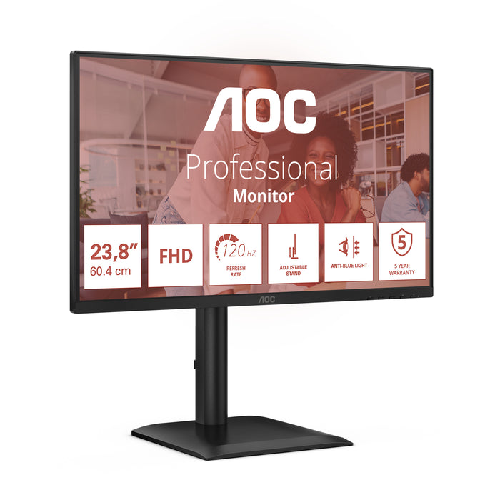 AOC 24E4U, 60.5 cm (23.8"), 1920 x 1080 pixels, Full HD, LED, 4 ms, Black