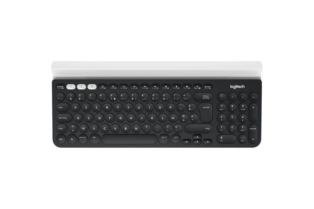 Logitech K780 Multi-Device Wireless Keyboard, Full-size (100%), Wireless, RF Wireless + Bluetooth, AZERTY, Grey, White
