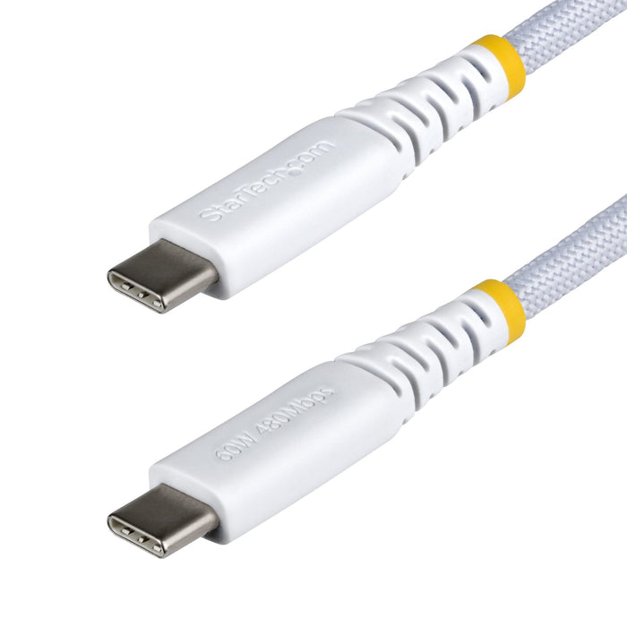 StarTech.com 1m (3ft) White USB-C Charging Cable, 60W (3A) PD, Dual-Layer Braided Nylon/TPE Jacket, Rugged USB C Charging Cord, USB 2.0 Laptop Charger Cable, 1 m, USB C, USB C, USB 2.0, 0.48 Gbit/s, White