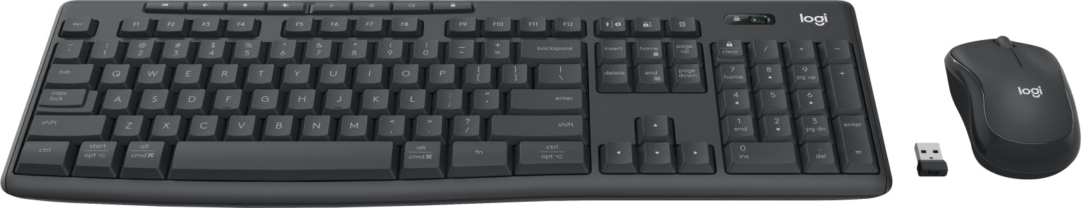 Logitech MK370 Combo for Business, Full-size (100%), RF Wireless + Bluetooth, Membrane, QWERTY, Graphite, Mouse included
