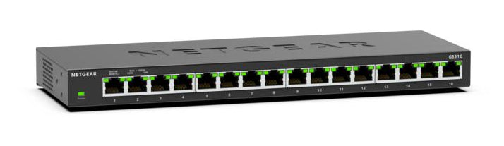 NETGEAR GS316, Unmanaged, L2, Gigabit Ethernet (10/100/1000), Wall mountable