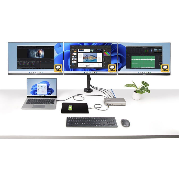 StarTech.com Triple-Monitor USB4 Docking Station, 4K 60Hz HDMI or DisplayPort, 100W Laptop Charging, 2.5GbE, USB-C Multi-Monitor Dock, Driverless, Wired, USB4, 3.5 mm, 10,100,1000,2500 Mbit/s, Grey, 40 Gbit/s