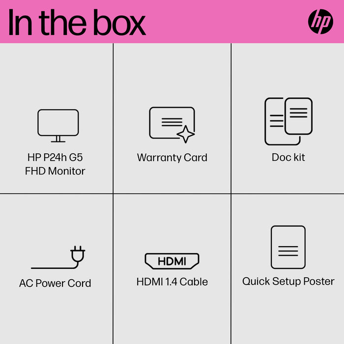 HP P24h G5 FHD Monitor, 60.5 cm (23.8"), 1920 x 1080 pixels, Full HD, LCD, 5 ms, Black