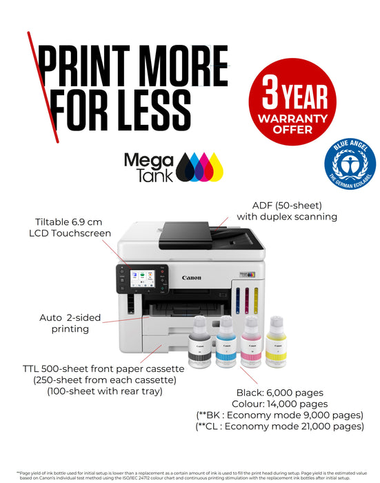 Canon MAXIFY GX7150, Inkjet, Colour printing, 600 x 1200 DPI, A4, Direct printing, Black, White