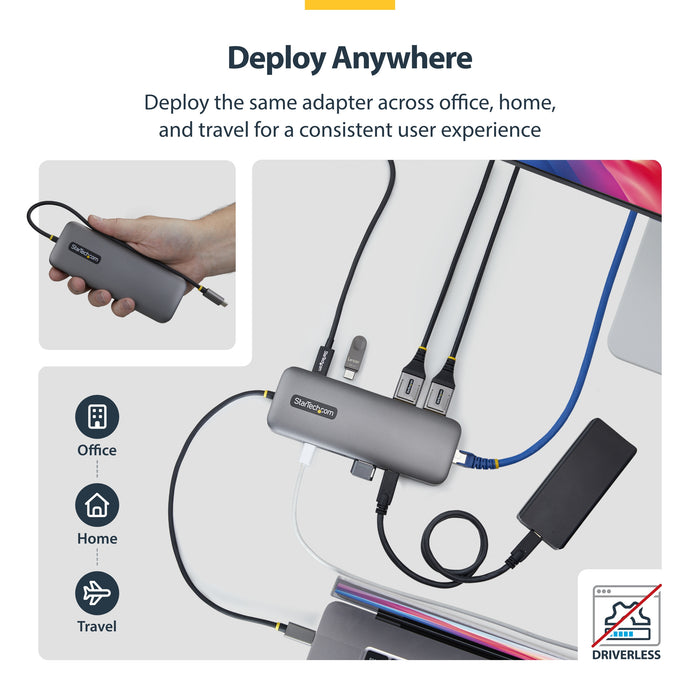 StarTech.com 10-in-1 USB-C to Dual-DisplayPort Multiport Adapter, 100W Power Delivery Charging, 2x 4K 60Hz, 5-Port 5Gbps Hub, Gigabit Ethernet, Type-C Mini Dock, Wired, USB 3.2 Gen 1 (3.1 Gen 1) Type-C, 100 W, 10,100,1000 Mbit/s, Grey, 5 Gbit/s