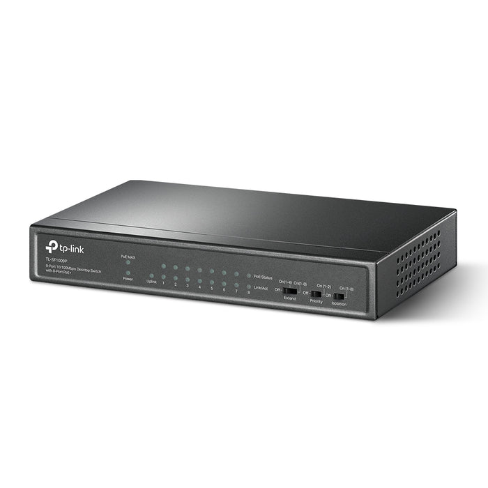 TP-Link 9-Port 10/100Mbps Desktop Switch with 8-Port PoE+, Unmanaged, Fast Ethernet (10/100), Full duplex, Power over Ethernet (PoE), Wall mountable