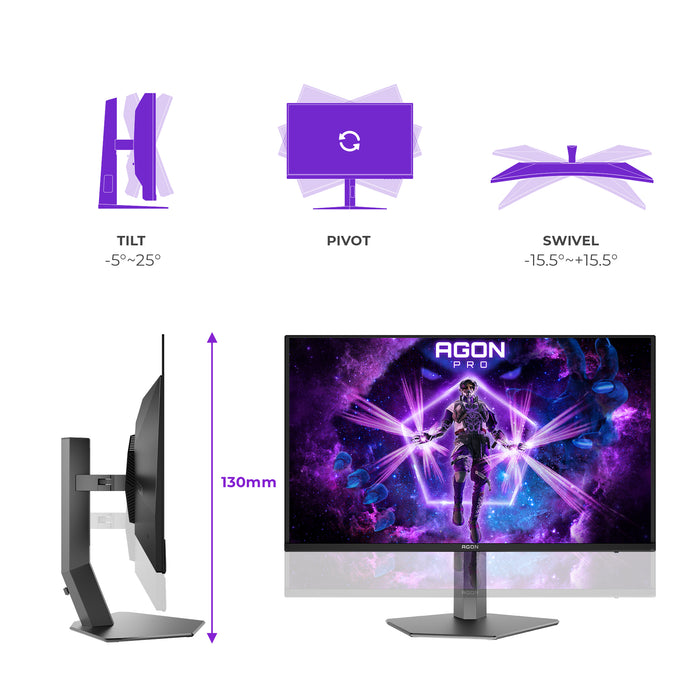 AOC AGON PRO AG326UZD2, 80 cm (31.5"), 3840 x 2160 pixels, 4K Ultra HD, OLED, 0.03 ms, Black