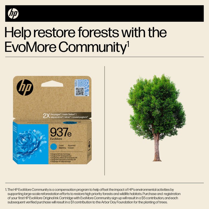 HP 937e EvoMore Cyan Original Ink Cartridge, High (XL) Yield, Cyan, 1 pc(s), 1650 pages, Single pack