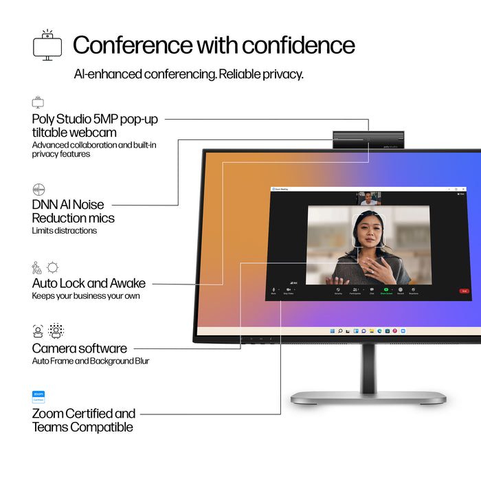HP Series 5 Pro 23.8 inch FHD USB-C Conferencing Monitor - 524pm, 60.5 cm (23.8"), 1920 x 1080 pixels, Full HD, LCD, 5 ms, Black