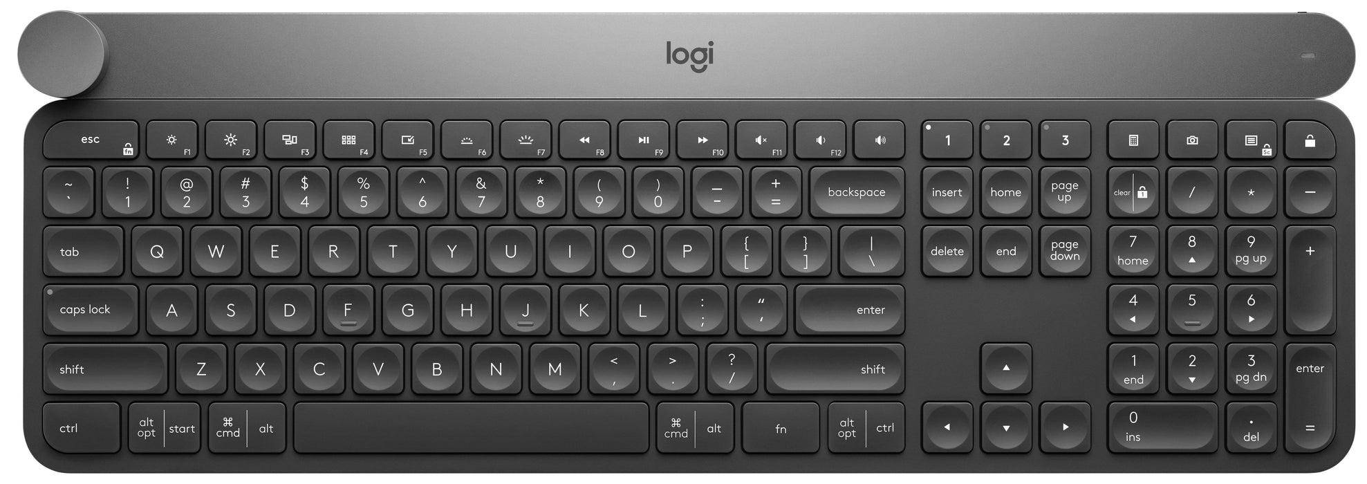 Logitech Craft Advanced keyboard with creative input dial, Full-size (100%), Wireless, RF Wireless + Bluetooth, QWERTY, Black, Grey