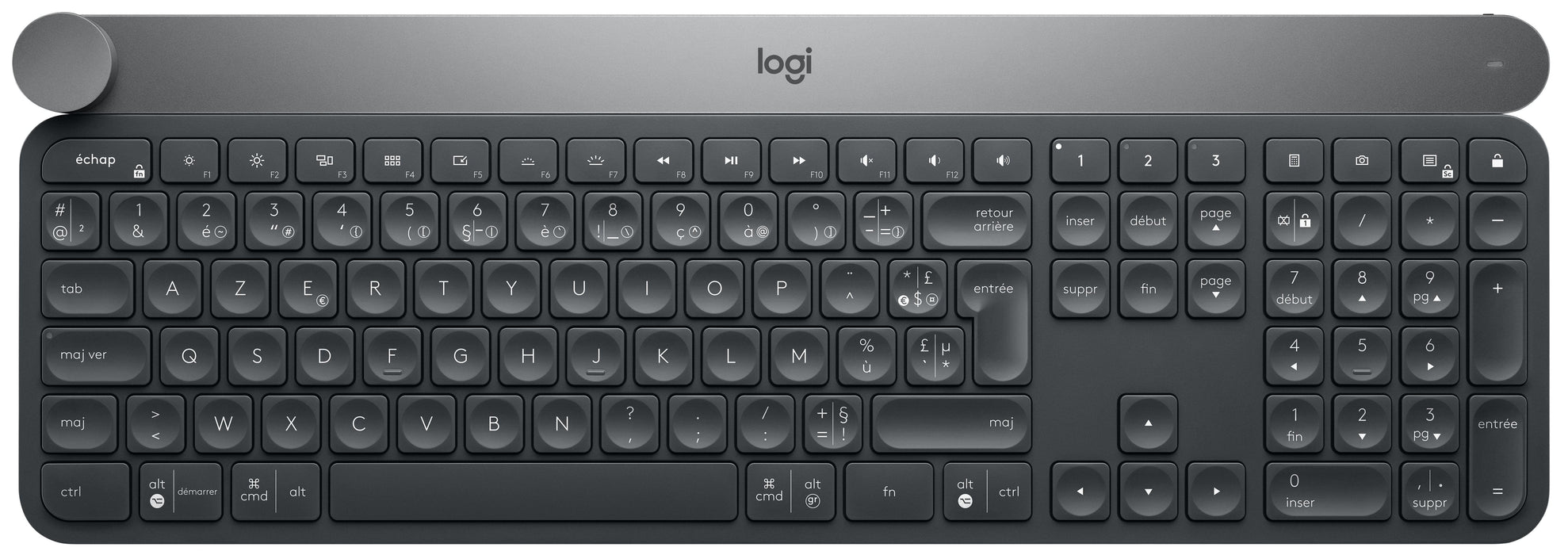 Logitech Craft Advanced keyboard with creative input dial, Full-size (100%), Wireless, RF Wireless + Bluetooth, AZERTY, Black, Grey