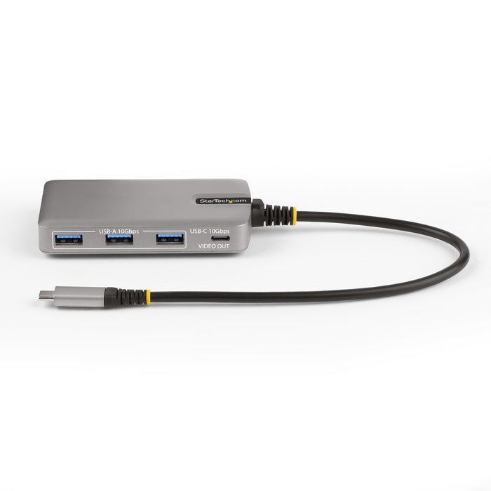 StarTech 4-Port USB-C Hub with USB-C DP Alt Mode Video Output 4K 60Hz - 3x USB-A, 1x USB Type-C, 100W Power Delivery Pass-Through, USB 3.2 10Gbps, 1ft/30cm Cable, Portable USB Hub (HB31C3A1CDPPD3)