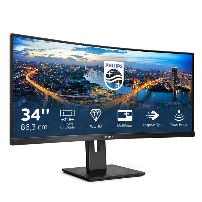 Philips B Line 345B1C/00, 86.4 cm (34"), 3440 x 1440 pixels, Quad HD, LCD, 4 ms, Black