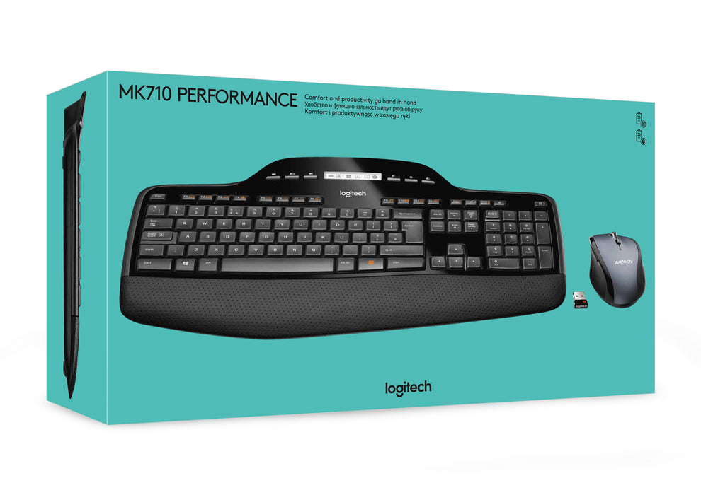 Logitech Wireless Desktop MK710, Full-size (100%), Wireless, RF Wireless, QWERTY, Black, Mouse included