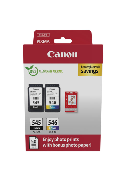 Canon 8287B008, Black, Cyan, Magenta, Yellow, 8 ml, 8 ml, 2 pc(s), 180 pages, Photo value pack