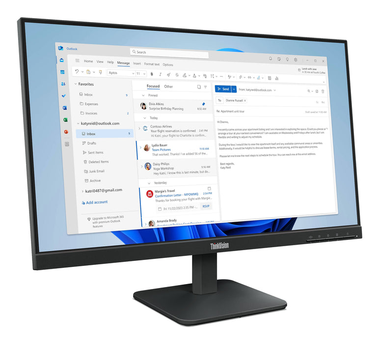 Lenovo ThinkVision S24-4e Monitor, 60.5 cm (23.8"), 1920 x 1080 pixels, Full HD, LED, 6 ms, Black