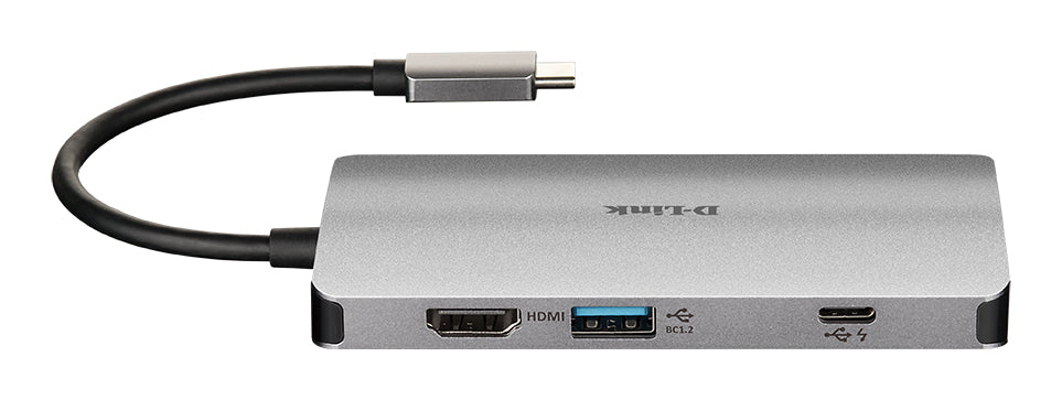D-Link 8-in-1 USB-C Hub with HDMI/Ethernet/Card Reader/Power Delivery, Wired, USB 3.2 Gen 1 (3.1 Gen 1) Type-C, 100 W, IEEE 802.3, IEEE 802.3ab, IEEE 802.3u, IEEE 802.3x, Aluminium, MicroSD (TransFlash), SD, SDHC, SDXC