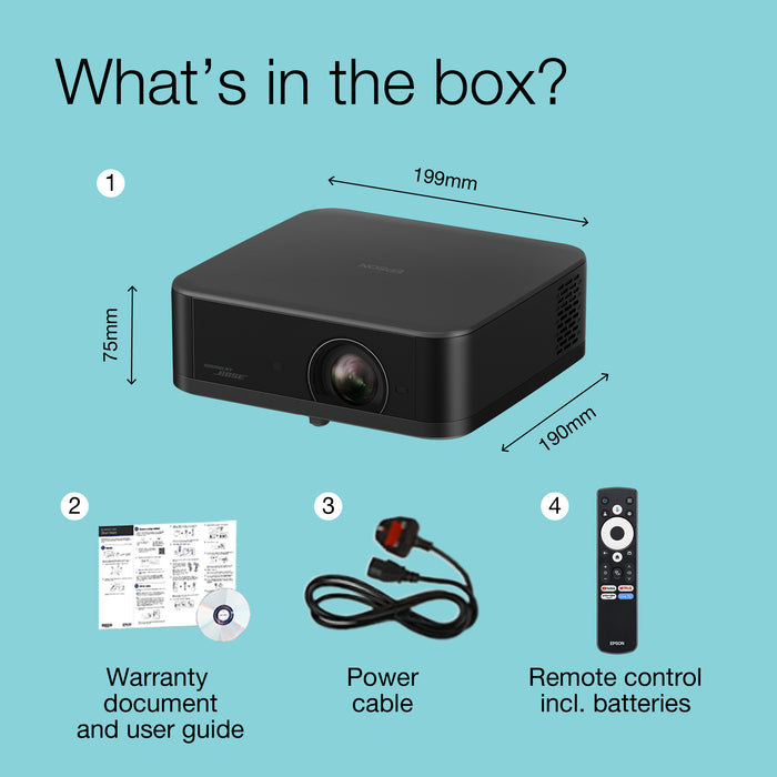 Epson Lifestudio Pop Plus — EF-62B Metallic Black, 700 ANSI lumens, 3LCD, 4K (4096x2400), 5000000:1, 16:9, 762 - 3810 mm (30 - 150")