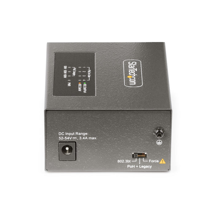 StarTech 4-Port Multi-Gigabit PoE++ Injector, 5/2.5/1G Ethernet (NBASE-T), PoE/PoE+/PoE++, Wall/DIN Rail Mountable, TAA