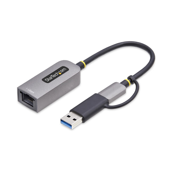StarTech.com USB-C to Ethernet Adapter with USB-A Dongle, 10/100/1000Mbps, USB 3.0 to Gigabit Ethernet Network Adapter, 6in/15cm Attached Cable, USB GbE Adapter, Wired, USB Type-A/USB Type-C, Ethernet, 5000 Mbit/s, Grey