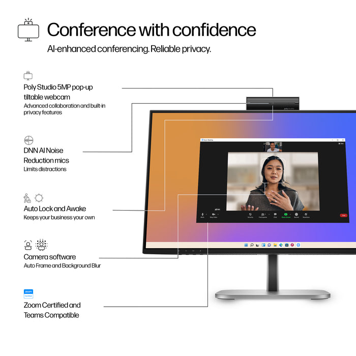 HP Series 5 Pro 23.8 inch FHD USB-C Conferencing Monitor - 524pm, 60.5 cm (23.8"), 1920 x 1080 pixels, Full HD, LCD, 5 ms, Black