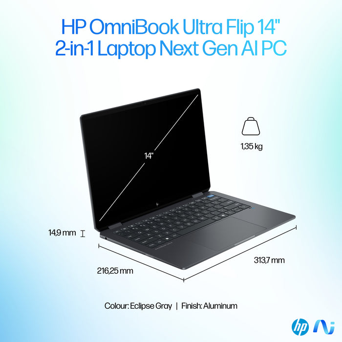 HP OmniBook Ultra Flip 14-fh0004na, Intel Core Ultra 7, 35.6 cm (14"), 2880 x 1800 pixels, 32 GB, 2 TB, Windows 11 Home