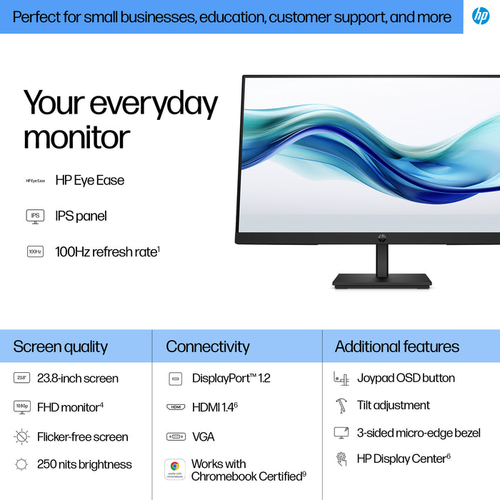 HP Series 3 Pro 23.8 inch FHD Monitor - 324pf, 60.5 cm (23.8"), 1920 x 1080 pixels, Full HD, LCD, 5 ms, Black