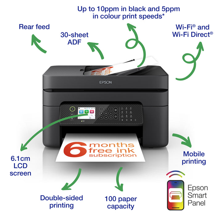 Epson WorkForce WF-2950DWF, Inkjet, Colour printing, 5760 x 1440 DPI, Colour copying, A4, Black