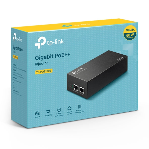 TP-Link Omada PoE++ Injector Adapter, Gigabit Ethernet, 10,100,1000 Mbit/s, 10/100/1000, IEEE 802.3ab, IEEE 802.3af, IEEE 802.3at, IEEE 802.3bt, IEEE 802.3i, IEEE 802.3u, Cat3, Cat4, Cat5, Cat5e, Cat6, Black