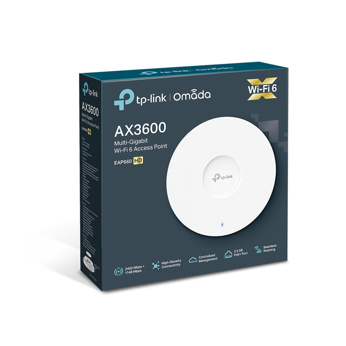 TP-Link Omada AX3600 Wireless Dual Band Multi-Gigabit Ceiling Mount Access Point, 2.4 GHz, 5 GHz, 2402 Mbit/s, WPA-Enterprise, WPA-PSK, WPA2-Enterprise, WPA2-PSK, WPA3-Enterprise, WPA3-PSK, 25000 Mbit/s