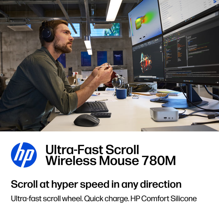 HP Ultra-Fast-Scroll Wireless Mouse 780M, Right-hand, Bluetooth + USB Type-C, 6000 DPI, Black