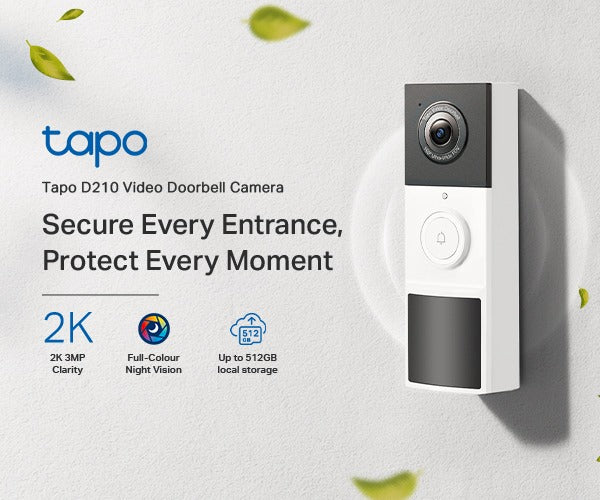 TP-Link Tapo Video Doorbell Camera, Black, White, IP65, 150°, IR, Wall, Tapo Care Cloud Storage Services