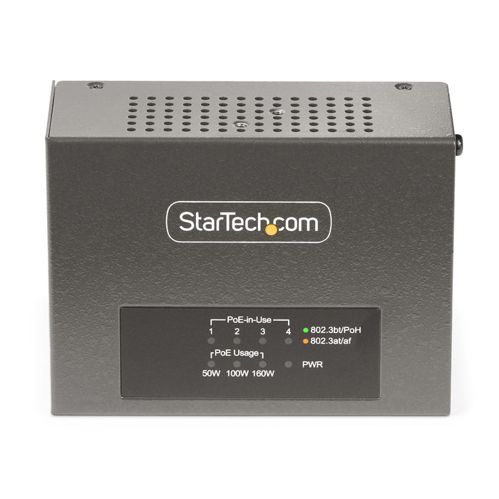 StarTech 4-Port Multi-Gigabit PoE++ Injector, 5/2.5/1G Ethernet (NBASE-T), PoE/PoE+/PoE++, Wall/DIN Rail Mountable, TAA