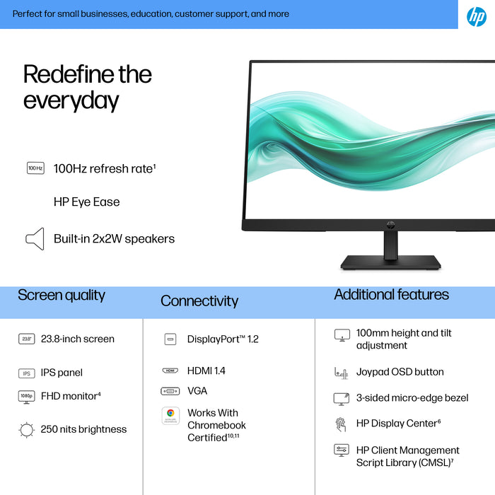HP Series 3 Pro 23.8 inch FHD Monitor - 324ph, 60.5 cm (23.8"), 1920 x 1080 pixels, Full HD, LCD, 5 ms, Black