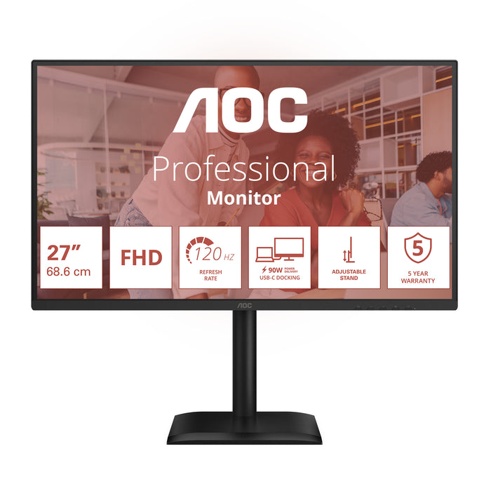 AOC 27E4CV, 68.6 cm (27"), 1920 x 1080 pixels, Full HD, LED, 4 ms, Black