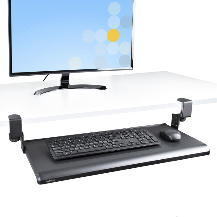 StarTech.com Under-Desk Keyboard Tray, Clamp-on Ergonomic Keyboard Holder, Up to 12kg (26.5lb), Sliding Keyboard and Mouse Drawer with C-Clamps, Height Adjustable Keyboard Tray (3.9/4.7/5.5 in) - TAA, Black, 12 kg, 32 mm, 700 x 310 mm, 828 mm, 340 mm