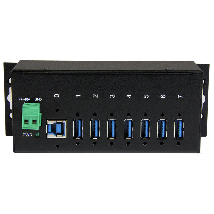 StarTech 7-Port USB 3.0 Hub - 5Gbps - Metal Industrial USB-A Hub with ESD Protection & 350W Surge Protection - Din Rail, Wall or Desk Mountable - TAA Compliant USB Expander Hub (ST7300USBME)