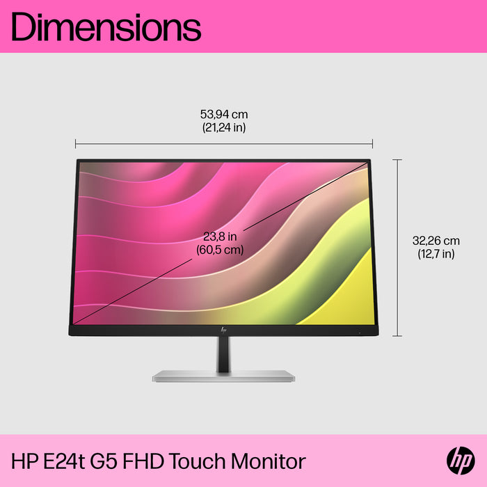 HP E24t G5 FHD Touch Monitor, 60.5 cm (23.8"), 1920 x 1080 pixels, Full HD, LCD, 5 ms, Black
