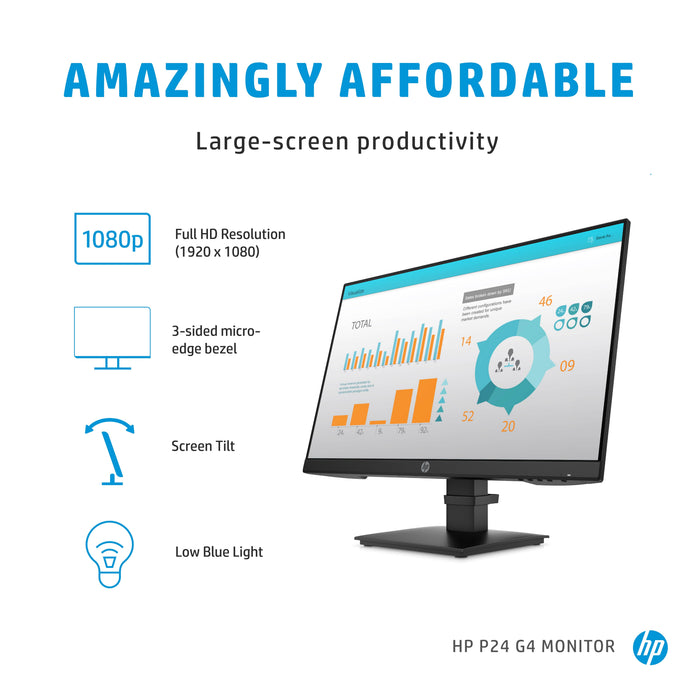 HP P-Series P24 G4, 60.5 cm (23.8"), 1920 x 1080 pixels, Full HD, 14 ms