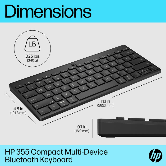 HP 355 Compact Multi-Device Bluetooth Keyboard, Wireless, Bluetooth, Mechanical, Black